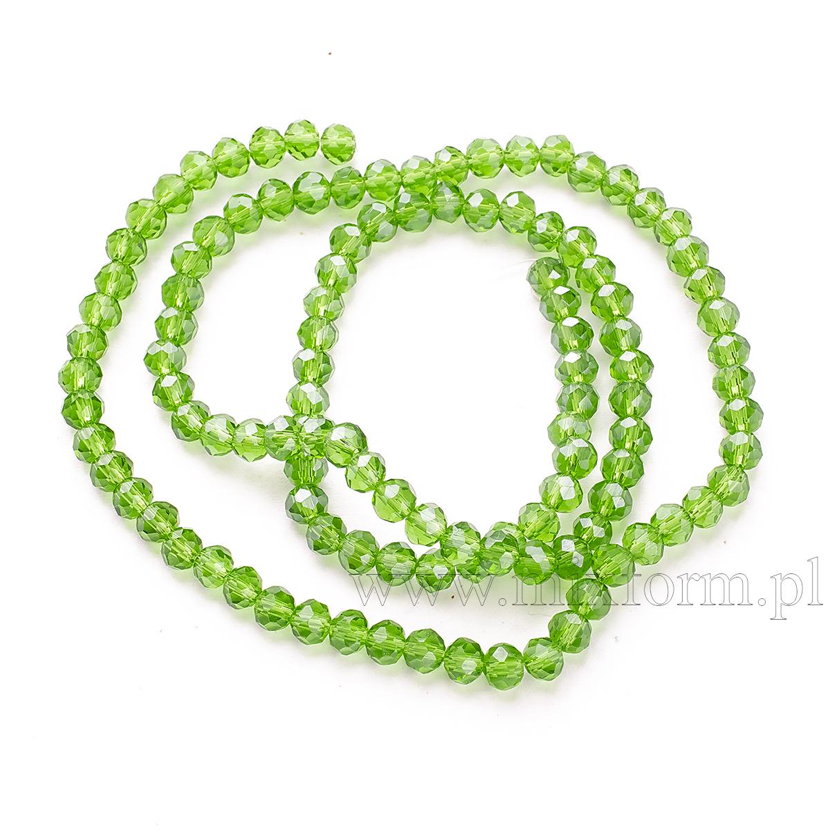 Koraliki Galwanizowane Szkło, Fasetowane, Rondelle, Zielony Lime, 4x3mm, 116szt / 40cm / sznur (13WB28747)