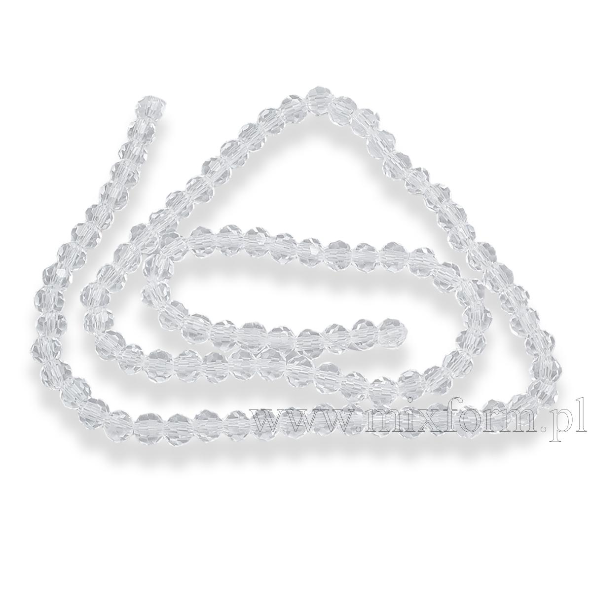 Намистини скляні круглі, прозорі, горіння, Колір: Безбарвний, Діаметр: 4 мм, Отвір 0,5мм, близько 95шт / 35.5см / нитка, (Q5WB1454)