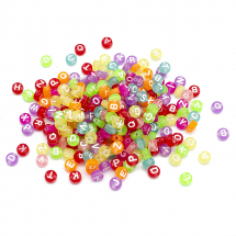 Koraliki Akryl, Przezroczyste, Otwór Poziomy, Płaskie Okrągłe, Litery, Mix, 7x4mm, Otwór: 1.5mm, 200szt/50g (13WB23946)