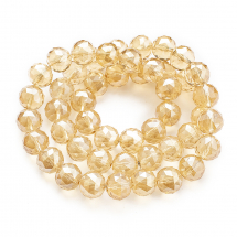 Намистини Скло з Гальванікою, Грановані, Райдужні, Круглі, Колір: Персиковий, Розмір: Діаметр 14мм, Отвір 2мм, близько 46шт/68см/нитка, (13WB14711)