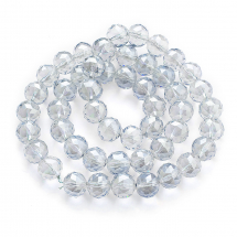 Намистини Скло з Гальванікою, Грановані, Райдужні, Круглі, Колір: Безбарвний, Розмір: Діаметр 14мм, Отвір 2мм, близько 46шт/68см/нитка, (13WB14713)