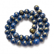 Koraliki Naturalny Pozłacany Jadeit Mashan, Kolor: Niebieski, 10mm, około 41szt/38cm/nic (13WB14906)