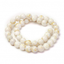 Намистини Натуральний Машанскій Нефрит з Золотистим напиленням, На нитках, Круглі, Білий, 8мм, Отвір 1мм, близько 48шт/38см/нитка, (13WB13925)