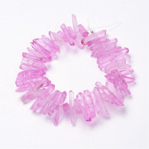 Koraliki Naturalny Kryształ Górski, Bryłki, Barwiony, Kolor: Różowy, 15-30x4-8x4-7mm, około 18cm/nić (13WB13942)