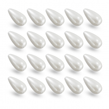 Koraliki Perłowe Plastikowe ABS, Lśniące, Kropla, Śnieżne, 22,5x12mm, Otwór 2mm, 20 szt (13WB14379)
