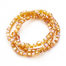 Koraliki Szklane Galwanizacja, Fasetowane, Kostka, Kolor: Ciemny Pomarańczowy, 4x4x4mm, około 95szt/53cm/nic (2WB30974)