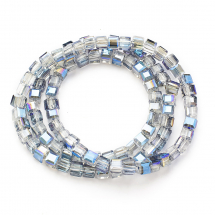 Koraliki Szklane Galwaniczne, Fasetowane, Kostka, 4x4x4mm, Kolor: Błękitny, około 95szt/53cm/nic (2WB30976)