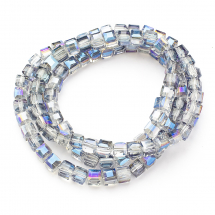 Koraliki Szklane Galwanizacja, Fasetowane Kostka, 6x6x6mm, Kolor: Błękitny, około 95szt/60cm/nic (2WB30979)