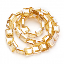 Koraliki Szklane Galwanizacja, Tęczowy Kwadratowy, Fasetowany Pomarańczowy, 13x13x7.5mm, około 38szt/50cm/nic (13WB19084)