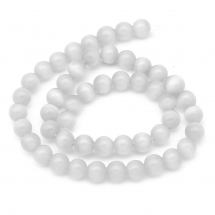 Koraliki Kocie Oko, Okrągłe, Biały, 8mm, około 46szt/38cm/sznur (5WB7589)