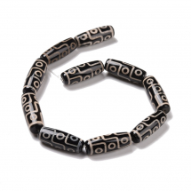 Koraliki Tybetański Styl, Dzi 9 Oczek, Naturalny Agat, Czarny, 29.5-30x8.5-12mm, około 8 szt / 35cm / nić (13WB21458)