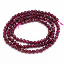 Намистини Натуральний Гранат Круглі Гранені, 3мм, Отвір 0.5мм, близько 125шт/37.5см/нитка, (13WB22912)