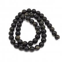 Намистини Натуральний Золотий Обсідіан, На нитках, Круглі, Колір: Чорний, Розмір: 10x9.5мм, Отвір 1мм, близько 36шт / 36см / нитка, (13WB22933)