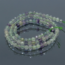 Намистини Натуральний Флюорит На нитках, Круглі, Грановані, Колір: Мікс, Розмір: 3 мм, Отвір: 0.5мм, близько 130шт / 39.5см / нитка, (13WB22955)