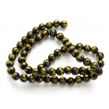 Намистини Натуральний Обсідіан, На нитках, Круглі, з гравіюванням Ом Мані Падме Хум, Колір: Чорний, Розмір: 6.5мм, Отвір 1мм, близько 60шт / 38см / нитка, (13WB22973)