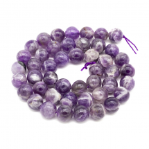 Намистини Натуральний Аметист, На нитках, Круглі, Колір: Фіолетовий, Розмір: 8 мм, Отвір 1мм, близько 45шт / 40.5см / нитка, (13WB23130)