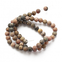 Намистини Натуральний Родонит, На нитках, Круглі, Морозний Стиль, Колір: Чорно-рожевий, Розмір: 6мм, Отвір 1мм, близько 60шт / 36см / нитка, (13WB23137)