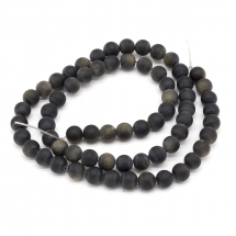 Koraliki Kamień Naturalny Złoty Obsydian, Matowe, Kulki, Czarny, 6mm, 60szt/36cm/sznur (13WB23140)