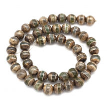 Koraliki Tybetański Styl Dzi, Paskowany Agat Naturalny, 8mm, Kolor: Ciemny Khaki, około 44szt / 36cm / nic (13WB16405)