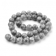 Намистини Натуральна Декоративна Яшма, На нитках, Круглі, Сірий, 10мм, Отвір 1мм, близько 36шт / нитка, (5WB5187)