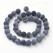 Koraliki Naturalny Agat Crackle, Klasa A, 10mm, Kolor: Czarny, około 37szt/37cm/nić (5WB5414)