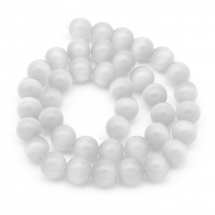 Koraliki Kocie Oko, Okrągłe, Biały, 10mm, 37szt/38cm/sznur (5WB5434)