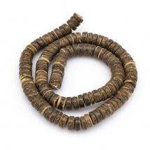 Koraliki Kokosowe, Rondel, Brązowy, 8x2.5-5mm, około 104szt/38cm/sznur (13WB23639)