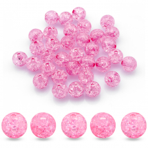 Koraliki Akrylowe Przezroczyste Crackle, Okrągłe, Różowy, 8mm, Otwór: 2mm, 90szt / 25g (13WB23892)