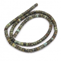 Koraliki Naturalny Turkus Afrykański, Dysc, Kolor: Brązowo-zielony, 4x2mm, około 146szt/37cm/nić (13WB22639)