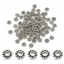 Koraliki Dystansowe, Przekładki, Styl Tybetański, Stop Biżuterii, Kwiat, Srebro, 6.5mm, otwor 2mm, 100szt (14WB7545)