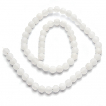 Намистини Натуральний Білий Нефрит, На нитках, Матові, Круглі, Білий, 8 мм, Отвір 1мм, близько 43шт/34см/ нитка, (14WB7796)