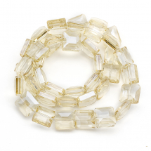 Koraliki Szklane Galwanizacja Kwadratowy, Tęczowy Fasetowane, Kolor: Szampan, 13x13x7.5mm, około 38szt/50cm/nic (14WB6978)