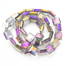 Koraliki Szklane Galwanizacja Kwadratowy, Fasetowane, Kolor: Liliowy, 13x13x7.5mm, około 38szt/50cm/nic (14WB6979)