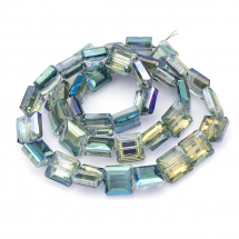 Koraliki Szklane Galwanizacja Kwadratowy, Fasetowane, Kolor: Żółto-zielony, 13x13x7.5mm, około 38szt/50cm/nic (14WB6980)