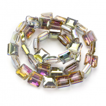 Koraliki Szklo Galwanizacja, Kwadratowy, Fasetowane, Kolor: Sałata, 13x13x7.5mm, około 38szt/50cm/nic (14WB6981)