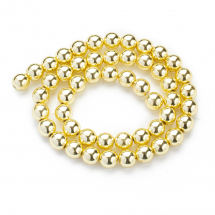 Koraliki Syntetyczne Hematyt, Galwanizowany, Niemagnetyczne, Powlekane Złotem, 8mm, ok. 48szt/38cm/nic (13WB29086)