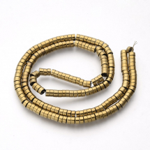 Koraliki Syntetyczny Hematyt, Heishi, Pokrycie Galwaniczne Złote, 4x2mm, Otwór 1mm, 190szt/38cm/nić (13WB29101)