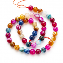 Koraliki Naturalny Kamień Agat Pasiasty Okrągłe, Klasa A, Mix, 8mm, 45szt/34cm/sznur (13WB29131)