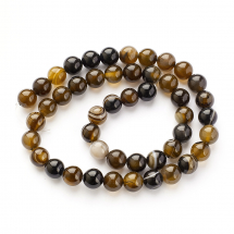 Koraliki Naturalny Kamień Agat Paskowany Okrągłe, Brązowe, 8mm, około 45szt/36cm/sznur (13WB29142)