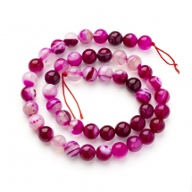 Koraliki Kamień Naturalny Agat Paskowany, Barwiony, Klasa A, Kula, Ciemnoróżowy, 8mm, 45szt/37cm/sznur (13WB29513)
