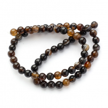 Koraliki Naturalny Agat Paskowany, Okrągłe, Barwione, 6mm, Brązowy, około 60szt/36cm/nić (13WB29529)