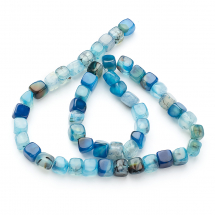 Koraliki Naturalny Agat Smocza Żyła, Kostka, Termobarwiony, Niebieski, 7-8mm, około 48szt/35cm/sznur (13WB29550)
