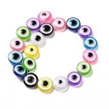 Намистини Смола, Око, Круглі, Плоскі, На нитках, Колір: Мікс, Розмір: 20х9мм, Отвір 1.4мм, близько 20шт/38.5см/нитка, (13WB29598)