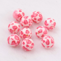 Намистини Смола, Круглі, Пофарбовані з малюнком Серце, Колір: Яскраво-рожевий, 10мм, Отвір 2мм, 10шт/упаковка, (13WB29603)