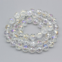 Намистини Скло Гальванічні, АВ Покриття, Грановані, Круглі, Колір: Безбарвний, Діаметр 15-16х16мм, Отвір 2мм, близько 45шт/74см/нитка, (13WB29648)