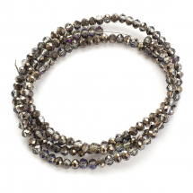 Koraliki Szklane Galwanizowane, Rondel Półpowlekane, Fasetowane, Czarne, 3x2mm, 160szt/36cm/nić (13WB29656)