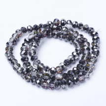 Koraliki Galwaniczne Szklane Fasetowane, Półpowlekany Rondel, 8x6mm, Czarny, około 60szt/38cm/nić (13WB29657)