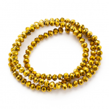 Koraliki Szklo Galwanizacja, Pełna Powłoka, Fasetowane Rondel, Złoty, 4x3mm, ok. 115szt/40cm/nic (13WB29661)