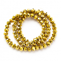 Koraliki Szklo Galwanizacja, Pełna Powłoka, Fasetowane Rondel, Złoty, 6x5mm, ok. 80szt/40cm/nic (13WB29662)