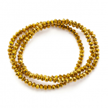 Koralki Galwanizowane Szklane, Pełne Pokrycie, Fasetowane, Rondel, Złoto, 3x2mm, 145szt/34cm/sznur (13WB29663)